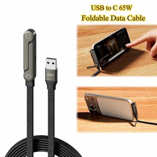 Câble de données pliable 2-en-1 avec support, charge rapide 240W USB vers Type-C, pour tablettes et smartphones 2026